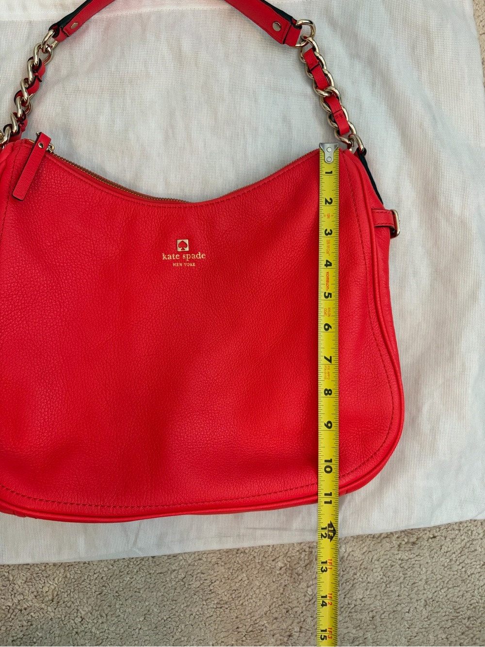 Kate Spade Pine Street Finley Hobo Bag Pebbled Leather Geranium Red Dust Bag EUC - Picture 13 of 15